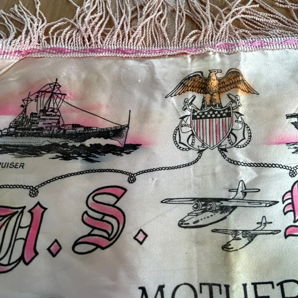 Antique Pillow Sham Silk US Navy Sailor Mother Poem Original Military